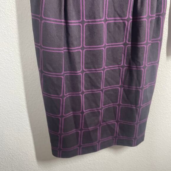 Boden 6 Eliza Ponte Sheath Dress Purple Windowpane Cotton V Neck Long Sleeves - Picture 5 of 11